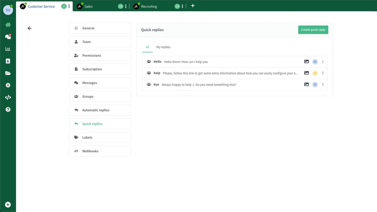 quick replies list